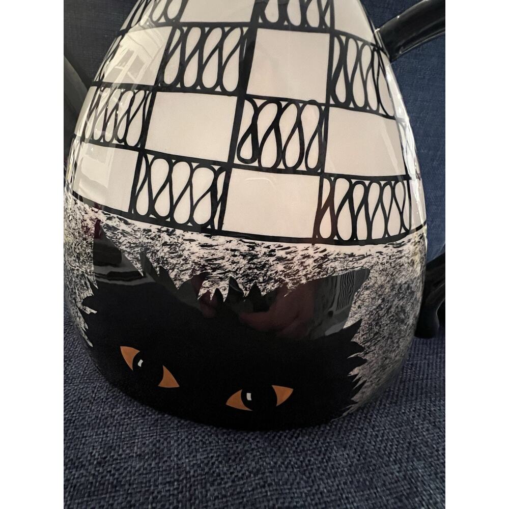 Cats by Nina Lyman black cat coffee teapot 9 in Amber eyes B&W‎ design Complete - Picture 6 of 16